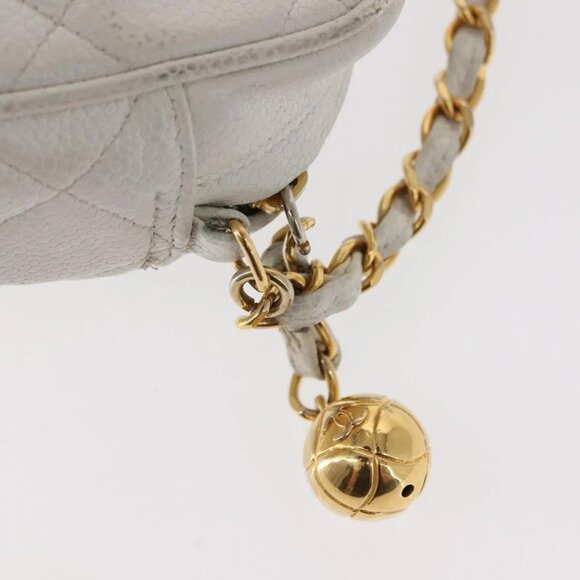 CHANEL Matelasse Chain Shoulder Bag Grained Calf Skin White Gold CC Auth 148356 - Picture 8 of 16